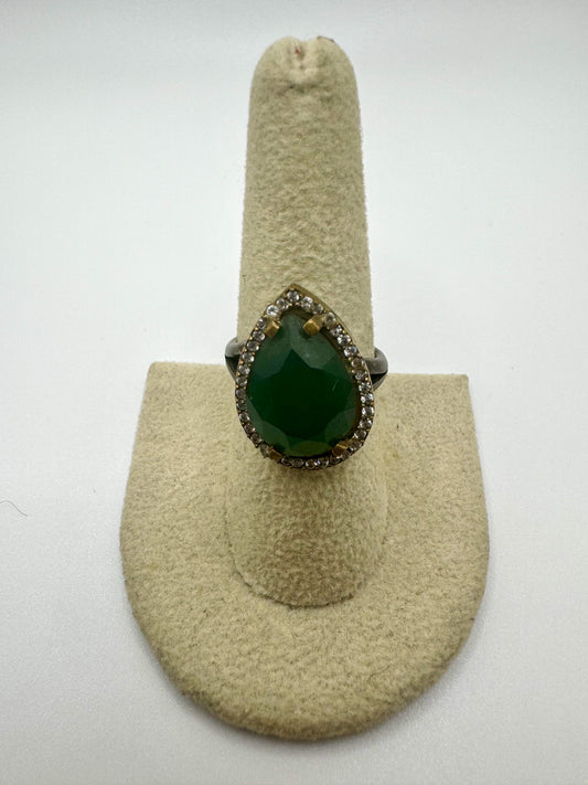 Faceted Emerald Tear Drop Ring