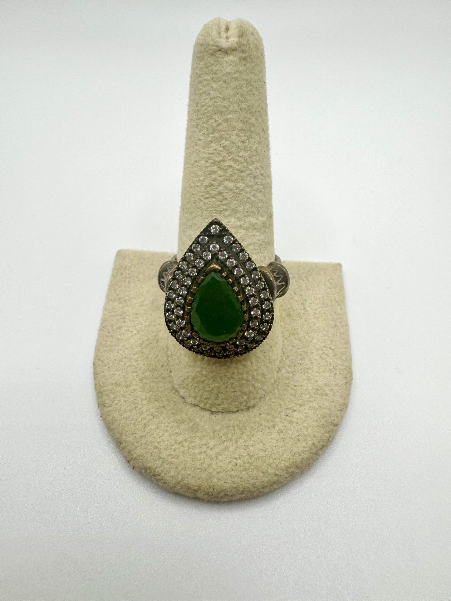 Faceted Emerald Tear Drop Ring