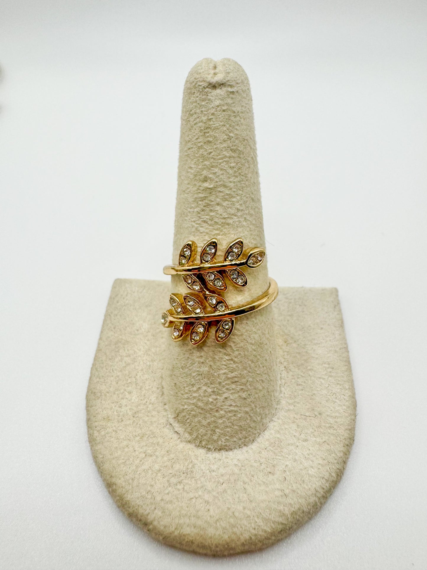 Gold Leaves Cubic Zirconia Ring